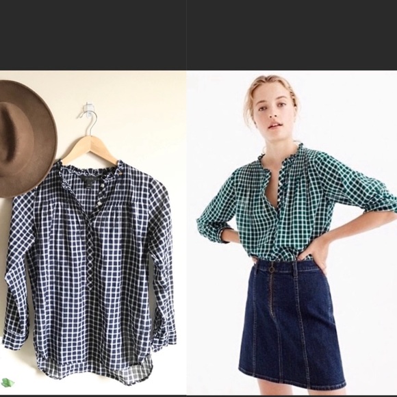J. Crew Tops - JCREW navy Ruffle Gingham Popover in